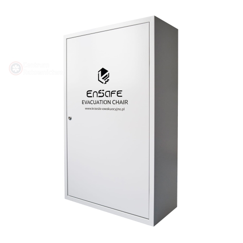 Szafka metalowa EnSafe do krzeseł ewakuacyjnych – zamykana na klucz, montaż ścienny