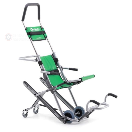 Krzesło ewakuacyjne ROBIN 2.0 z zamontowanym podnóżkiem – widok 3/4